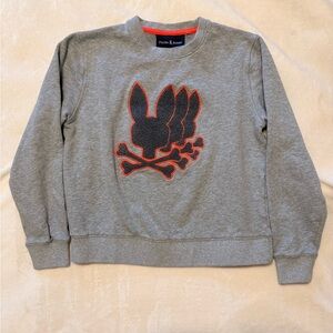 Psycho Bunny Kids Grey Long Sleeve Crewneck Sweatshirt Skull Orange 8/10